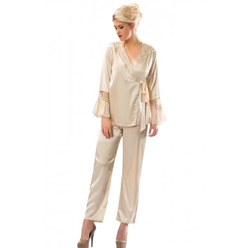 Gold Rengi Saten Pijama Takımı - 1592 - Beden S Gold Rengi Saten Pijama Takımı - 1592 - Beden S