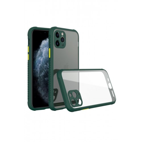 Newface iPhone 11 Pro Max Kılıf Miami Şeffaf Silikon  - Koyu Yeşil