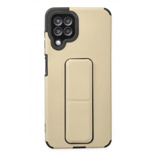 Newface Samsung Galaxy M22 Kılıf Mega Standlı Silikon - Gold