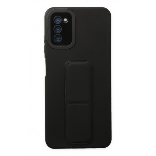 Newface Samsung Galaxy A03S Kılıf Mega Standlı Silikon - Siyah