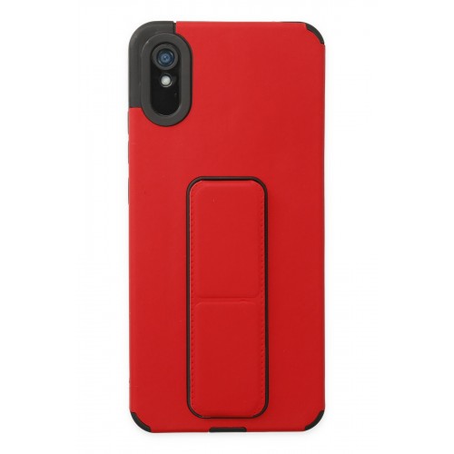 Newface Xiaomi Redmi 9A Kılıf Mega Standlı Silikon - Kırmızı