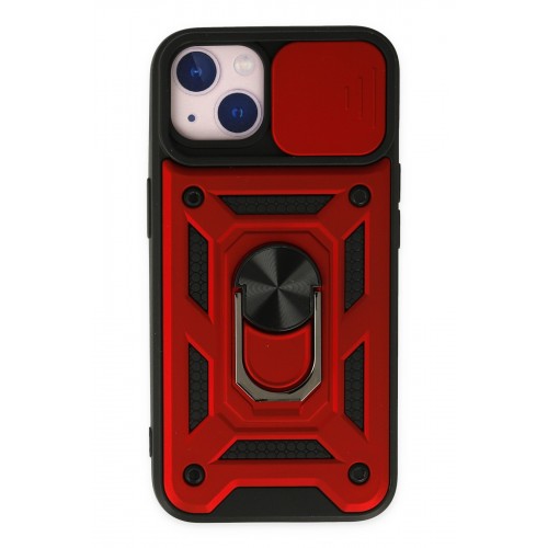 Newface iPhone 14 Kılıf Pars Lens Yüzüklü Silikon - Kırmızı