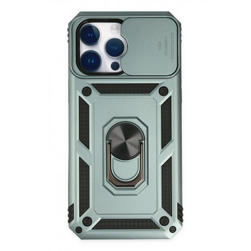 Newface iPhone 14 Pro Kılıf Pars Lens Yüzüklü Silikon - Yeşil