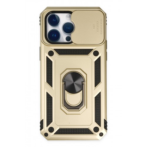 Newface iPhone 14 Pro Max Kılıf Pars Lens Yüzüklü Silikon - Gold