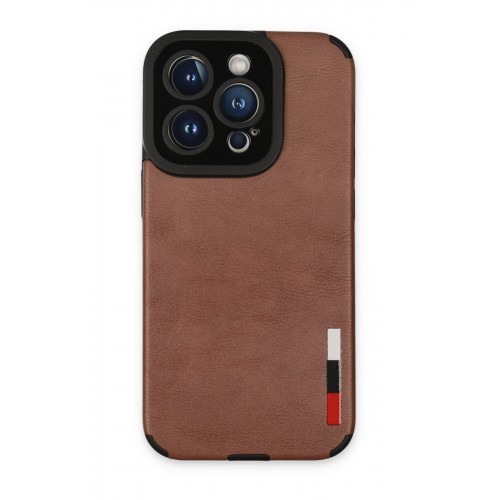 Newface iPhone 14 Pro Max Kılıf Loop Deri Silikon - Kahverengi