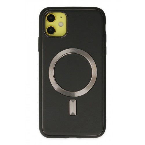 Newface iPhone 12 Kılıf Coco Deri Magneticsafe Silikon - Siyah