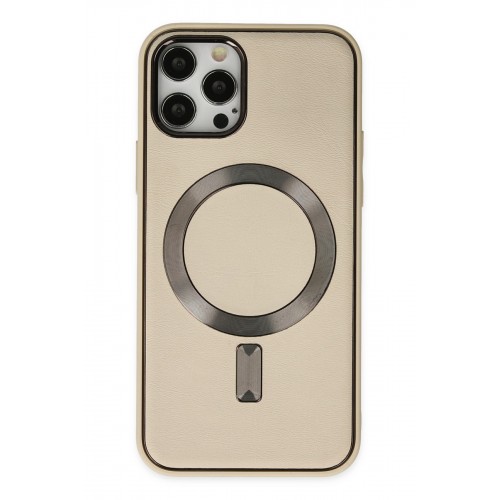 Newface iPhone 12 Pro Kılıf Coco Deri Magneticsafe Silikon - Krem