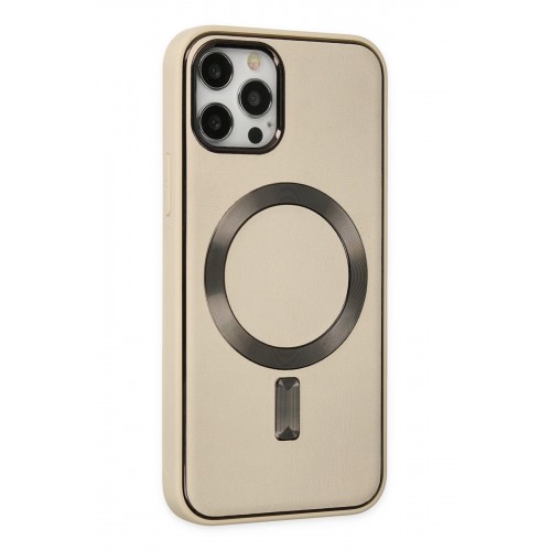 Newface iPhone 12 Pro Kılıf Coco Deri Magneticsafe Silikon - Krem Newface iPhone 12 Pro Kılıf Coco Deri Magneticsafe Silikon - Krem