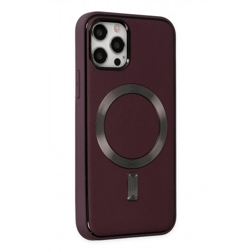 Newface iPhone 12 Pro Max Kılıf Coco Deri Magneticsafe Silikon - Bordo Newface iPhone 12 Pro Max Kılıf Coco Deri Magneticsafe Silikon - Bordo