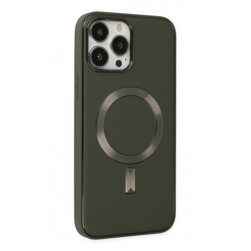 Newface iPhone 13 Pro Max Kılıf Coco Deri Magneticsafe Silikon - Haki Yeşil Newface iPhone 13 Pro Max Kılıf Coco Deri Magneticsafe Silikon - Haki Yeşil