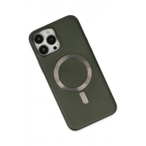 Newface iPhone 13 Pro Max Kılıf Coco Deri Magneticsafe Silikon - Haki Yeşil Newface iPhone 13 Pro Max Kılıf Coco Deri Magneticsafe Silikon - Haki Yeşil