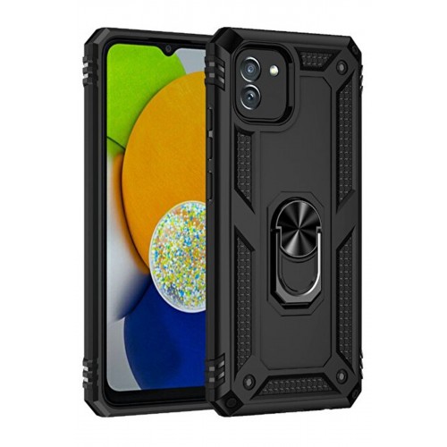 Newface Samsung Galaxy A03 Kılıf Sofya Yüzüklü Silikon Kapak - Siyah