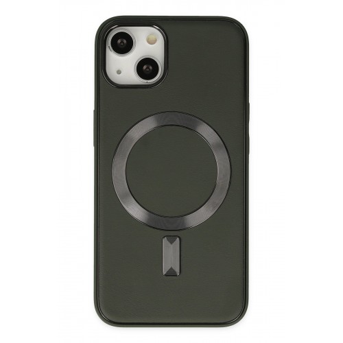 Newface iPhone 14 Kılıf Coco Deri Magneticsafe Silikon - Haki Yeşil