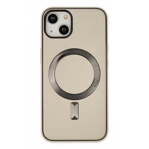 Newface iPhone 14 Kılıf Coco Deri Magneticsafe Silikon - Krem