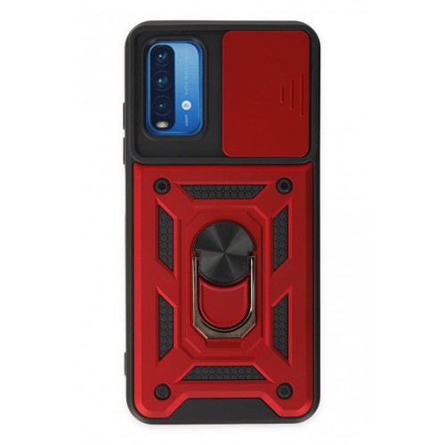Newface Xiaomi Redmi Note 9 4G Kılıf Pars Lens Yüzüklü Silikon - Kırmızı