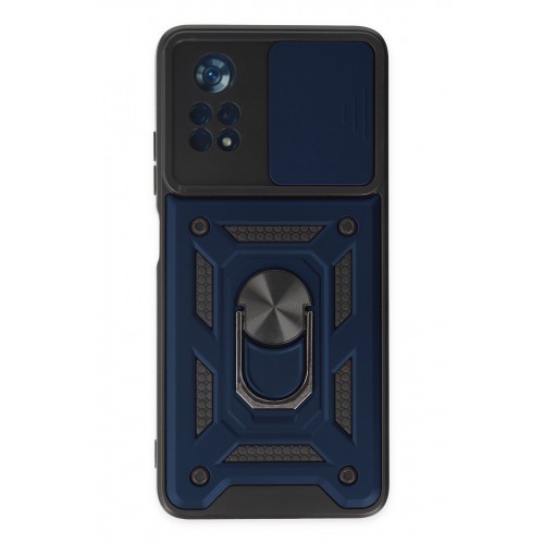 Newface Xiaomi Poco X4 Pro 5G Kılıf Pars Lens Yüzüklü Silikon - Lacivert