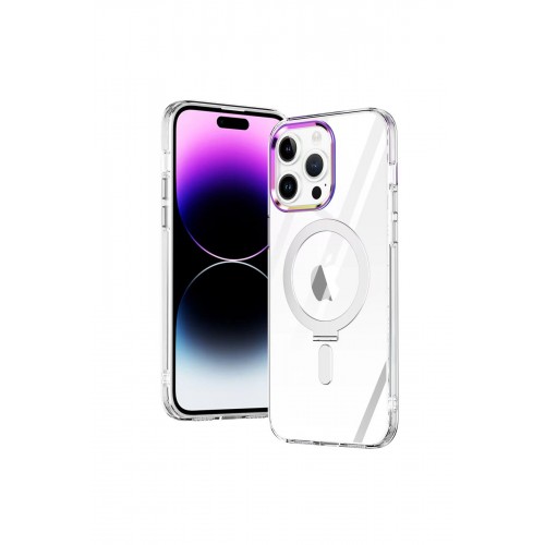 Newface iPhone 14 Pro Kılıf Mudo Magneticsafe Standlı Kapak - Şeffaf