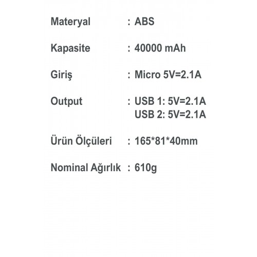 Newface NF240 40.000 mAh Powerbank - Beyaz Newface NF240 40.000 mAh Powerbank - Beyaz