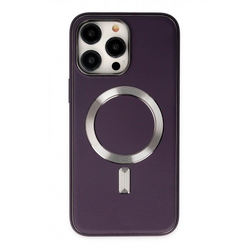 Newface iPhone 13 Pro Max Kılıf Coco Deri Magneticsafe Silikon - Derin Mor