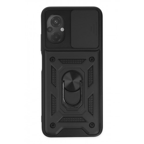 Newface Xiaomi Poco M5 Kılıf Pars Lens Yüzüklü Silikon - Siyah