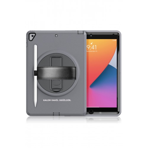 Newface iPad 10.2 (7.nesil) Kılıf Hand Strap Tablet Kılıfı - Gri Newface iPad 10.2 (7.nesil) Kılıf Hand Strap Tablet Kılıfı - Gri
