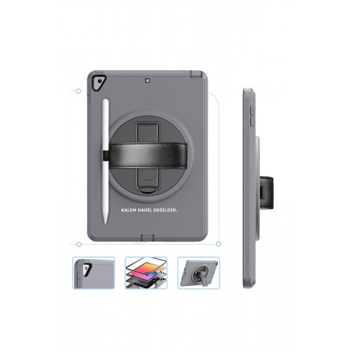 Newface iPad 10.2 (7.nesil) Kılıf Hand Strap Tablet Kılıfı - Gri Newface iPad 10.2 (7.nesil) Kılıf Hand Strap Tablet Kılıfı - Gri