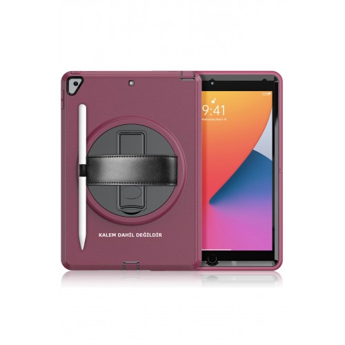 Newface iPad 10.2 (8.nesil) Kılıf Hand Strap Tablet Kılıfı - Mürdüm Newface iPad 10.2 (8.nesil) Kılıf Hand Strap Tablet Kılıfı - Mürdüm