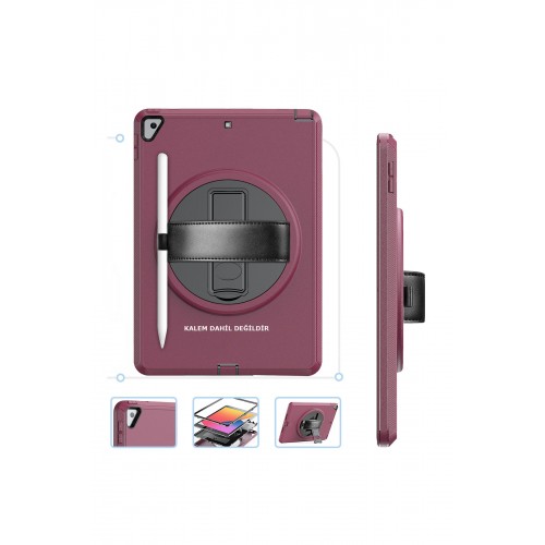 Newface iPad 10.2 (8.nesil) Kılıf Hand Strap Tablet Kılıfı - Mürdüm Newface iPad 10.2 (8.nesil) Kılıf Hand Strap Tablet Kılıfı - Mürdüm