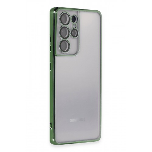 Newface Samsung Galaxy S21 Ultra Kılıf Razer Lensli Silikon - Yeşil