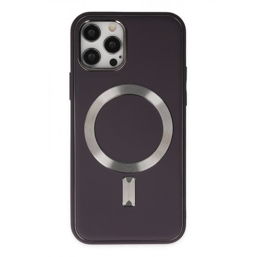 Newface iPhone 12 Pro Max Kılıf Coco Deri Magneticsafe Silikon - Derin Mor