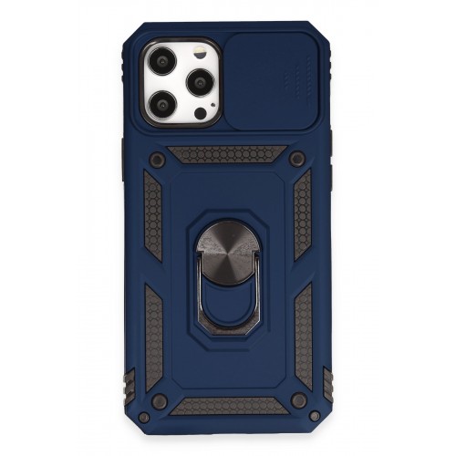 Newface iPhone 12 Pro Max Kılıf Pars Lens Yüzüklü Silikon - Lacivert