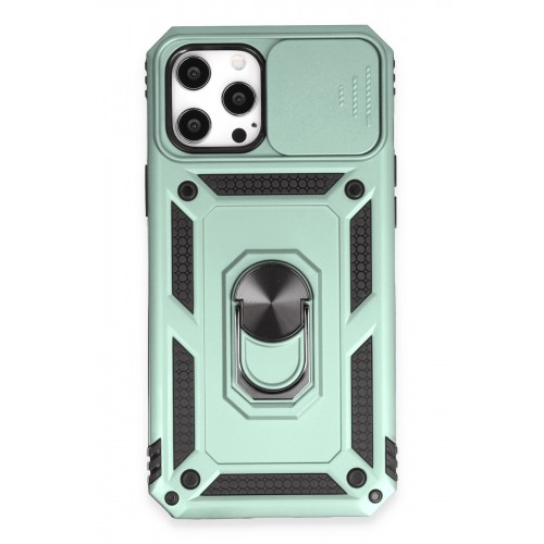 Newface iPhone 12 Pro Max Kılıf Pars Lens Yüzüklü Silikon - Yeşil