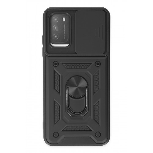 Newface Xiaomi Pocophone M3 Kılıf Pars Lens Yüzüklü Silikon - Siyah