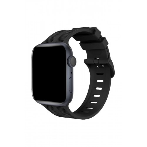 Newface Apple Watch 40mm KR408 Çizgili Silikon Kordon - Siyah Newface Apple Watch 40mm KR408 Çizgili Silikon Kordon - Siyah