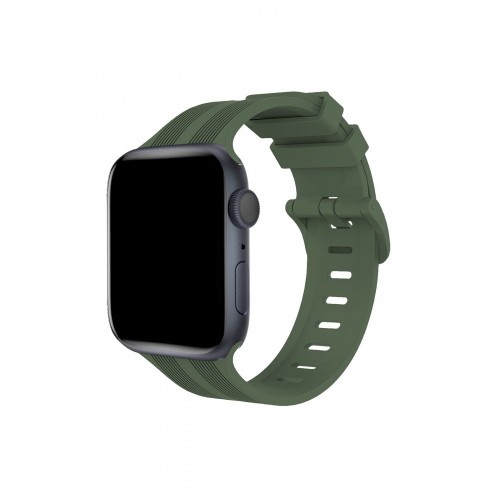 Newface Apple Watch 40mm KR408 Çizgili Silikon Kordon - Koyu Yeşil Newface Apple Watch 40mm KR408 Çizgili Silikon Kordon - Koyu Yeşil