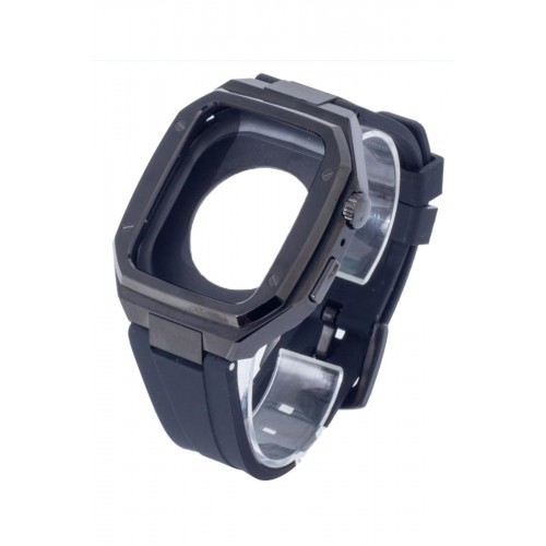 Newface Apple Watch 45mm KR402 Metal Kasa Silikon Kordon - Siyah