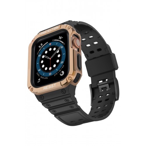 Newface Apple Watch 42mm KR401 Silikon Kordon - Siyah-Rose Newface Apple Watch 42mm KR401 Silikon Kordon - Siyah-Rose