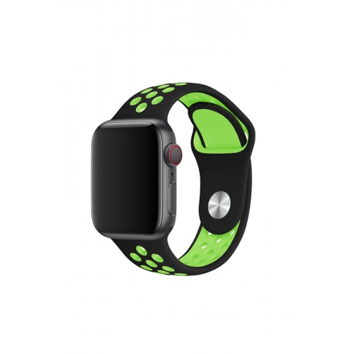 Newface Apple Watch 38mm Spor Delikli Kordon - Siyah-Yeşil