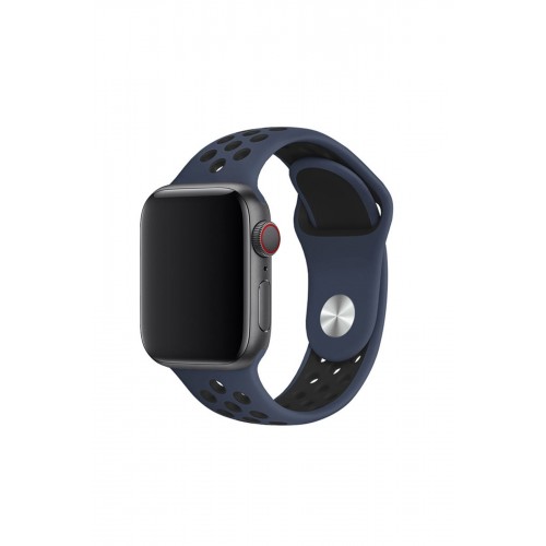 Newface Apple Watch 38mm Spor Delikli Kordon - Mavi-Siyah Newface Apple Watch 38mm Spor Delikli Kordon - Mavi-Siyah