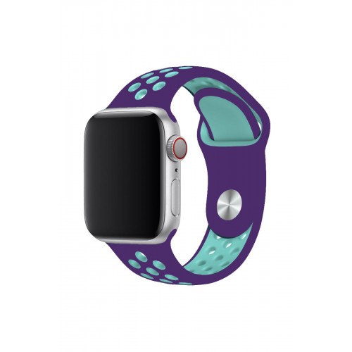 Newface Apple Watch 38mm Spor Delikli Kordon - Mor-Yeşil Newface Apple Watch 38mm Spor Delikli Kordon - Mor-Yeşil
