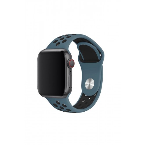 Newface Apple Watch 38mm Spor Delikli Kordon - Petrol Mavisi-Siyah