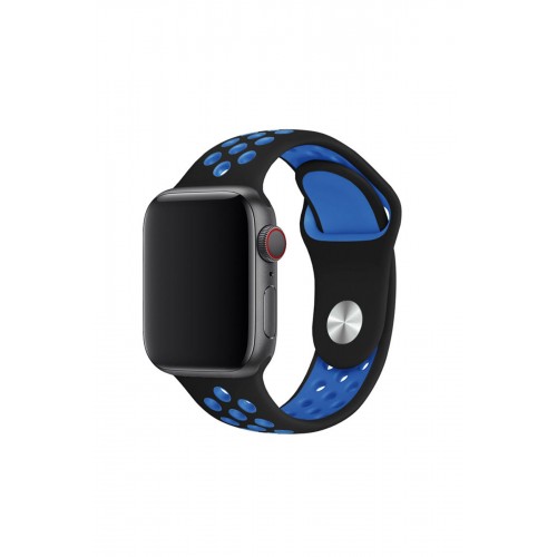Newface Apple Watch 38mm Spor Delikli Kordon - Siyah-Mavi