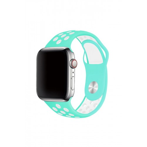 Newface Apple Watch 40mm Spor Delikli Kordon - Turkuaz-Beyaz