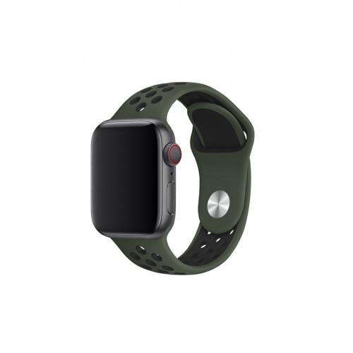 Newface Apple Watch 41mm Spor Delikli Kordon - Haki Yeşil-Siyah
