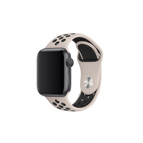 Newface Apple Watch 41mm Spor Delikli Kordon - Açık Gri-Siyah