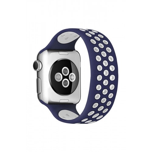 Newface Apple Watch 42mm Ayarlı Delikli Silikon Kordon - Lacivert-Beyaz