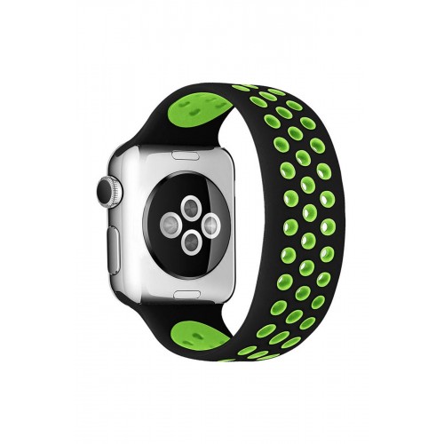 Newface Apple Watch 42mm Ayarlı Delikli Silikon Kordon - Siyah-Yeşil