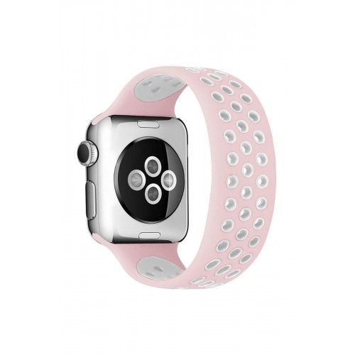 Newface Apple Watch 42mm Ayarlı Delikli Silikon Kordon - Pembe-Beyaz