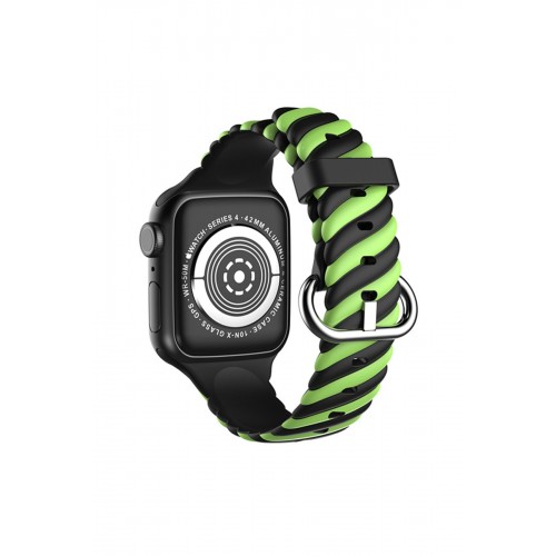 Newface Apple Watch 41mm Çizgili Kordon - Siyah-Yeşil