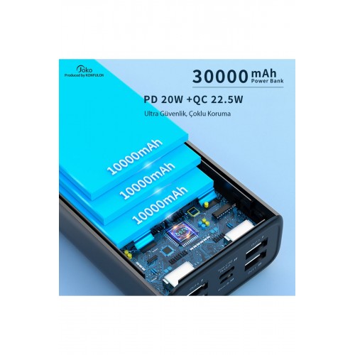 Konfulon A26Q Powerbank 30.000 mAh PD 20W Hızlı Şarj - Siyah Konfulon A26Q Powerbank 30.000 mAh PD 20W Hızlı Şarj - Siyah